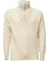 Amaranto - Ribbed Knit Sweater With Half Zip And Embroidered Detail - Lyst