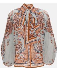 Zimmermann - Paisley Floral Pure Silk Blouse With Self-Tie Neck Detail - Lyst