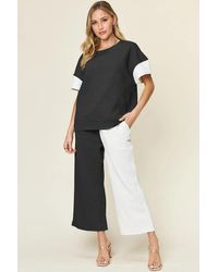 TRUEDAMES - Full Size Texture Contrast T-Shirt And Wide Leg Pants Set - Lyst
