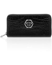 Philipp Plein - Croco Embossed Round Zip Wallet - Lyst