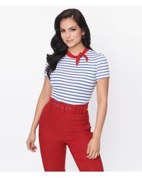 Unique Vintage - Navy & White Striped Bow Sweetie Knit Top - Lyst