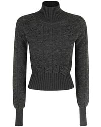 MM6 by Maison Martin Margiela - Frayed Effect Turtleneck Sweater With Ribbed Details - Lyst