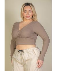 TRUEDAMES - Plus Size Ribbed Wrap Front Long Sleeve Top - Lyst