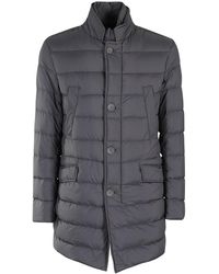 Herno - Quilted Anthracite Coat With High Collar And Minimalist Design - Lyst
