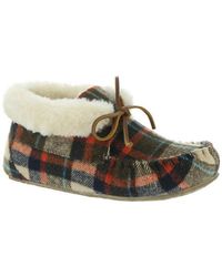 Minnetonka - Cabin Bootie Plaid Faux Fur Moccasins - Lyst