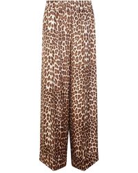 P.A.R.O.S.H. - Leopard Print Silk Trousers With Welt Pockets And Flared Fit - Lyst