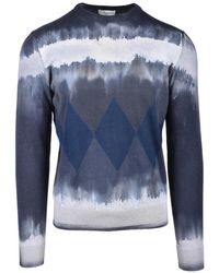 Ballantyne - Tie-Dye Knit Sweater With Argyle Detail - Lyst