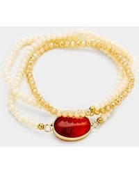 Fashnzfab - Faceted Beaded Oval Stone Accented Wrap Stretch Bracelet, Neutral - Lyst