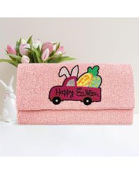 Fashnzfab - Happy Easter Message Carrot Bunny Car Seed Beaded Clutch Crossbody Bag - Lyst