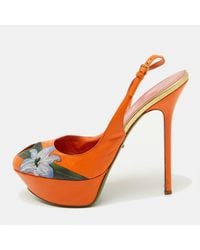 Sergio Rossi - Leather Floral Print Peep Toe Platform Slingback Sandals - Lyst