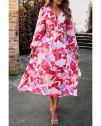 TRUEDAMES - Boho V Neck A Line High Waist Long Sleeve Dress - Lyst