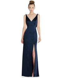 After Six - Draped Cowl-back Princess Line Dress With Front Slit - Lyst