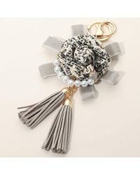 Fashnzfab - Number Five Pearl Accent Tweed Flower Bow Tassel Keychain Bag Charm - Lyst
