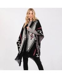 TRUEDAMES - Fuzzy Aztec Pattern Tassel Knit Ruana Poncho - Lyst
