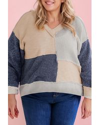 66Disco - Textured Colorblock Patchwork V-Neck Top - Lyst