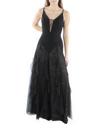 BCBGMAXAZRIA - Lace Trim Ruffled Evening Dress - Lyst