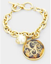Fashnzfab - G- Initial Monogram Pearl Charm Chain Link Bracelet Tortoise, Worn - Lyst