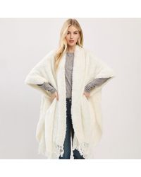 TRUEDAMES - Fringe Trim Textured Poncho Wrap - Lyst