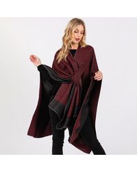 TRUEDAMES - Two Tone Pull Through Shawl Ruana Poncho - Lyst