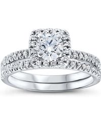 Pompeii3 - 5/8 Ct Lab Grown Diamond Cushion Halo Engagement Wedding Ring Set White Gold Ex3 - Lyst