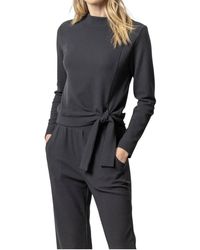 Lilla P - Tie Waist Mock Neck Top - Lyst