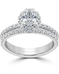 Pompeii3 - 1 1/4 Ct Oval Halo Diamond Engagement Wedding Ring Set 14k White Gold - Lyst