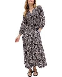 Raffya - Paulina Shirred Bodice Zebra Print Maxi Dress - Lyst
