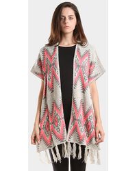 TRUEDAMES - Aztec Chevron Pattern Tassel Edge Shawl Sweater - Lyst