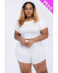 Fashnzfab - Plus Size Short Sleeve Crop Top & Shorts Set - Lyst