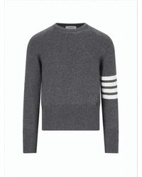 Thom Browne - Crew Neck Cashmere Sweater With Contrasting Stripes And Side Buttons - Lyst