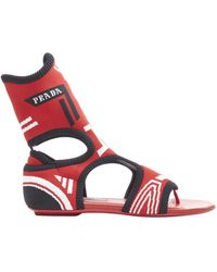 Prada - Black White Stretch Sock Knit Thong Flat Sandals - Lyst