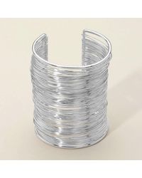Fashnzfab - Metal Wire Wide Cuff Bracelet Rhodium - Lyst