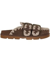 Mou - Low-Cut Suede Clogs With Double Buckle Closure - Lyst