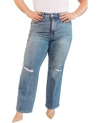 Judy Blue - High Rise Control Top Distressed Straight Jeans - Lyst