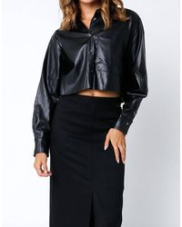 Olivaceous - Bette Cropped Faux Leather Button Down - Lyst