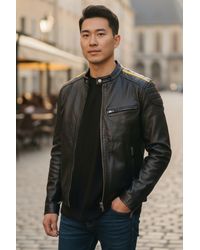 Infinity Leather - Quilted Strip Leather Biker Jacket - Lyst