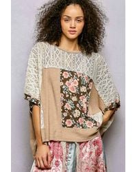 Pol - Round Neck Raw Edge Floral Knit Rib Top - Lyst