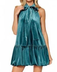 Lalavon - Velvet Halter Bow Tie Bubble Hem Mini Dress - Lyst