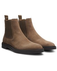 BOSS - Suede Chelsea Boots With Signature Stripe - Lyst