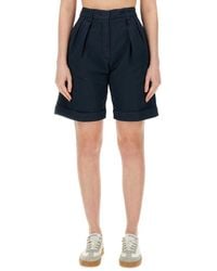 Aspesi - Tailored High-Waisted Cotton-Linen Shorts With Pleated Front - Lyst