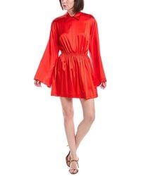 Caroline Constas - Aesha Bell Sleeve Silk-Blend Mini Shirt Dress - Lyst