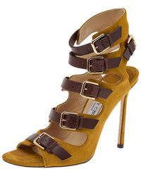 Jimmy Choo - Suede And Leather Trick Caged Sandals - Lyst