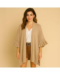 TRUEDAMES - Solid Knit Open Front Punched Ruffle Sleeves Kimono Poncho - Lyst