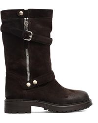 Strategia - Dark Suede Biker Ankle Boots With Zipper And Buckle Accents - Lyst