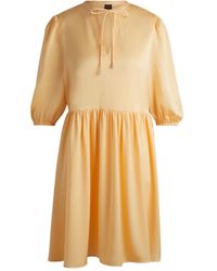 BOSS - Hammered-Satin Dress With Tie Neckline - Lyst