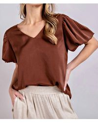 Eesome - V- Neck Puff Sleeve Blouse - Lyst
