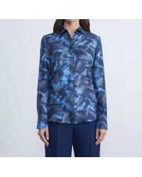 Lafayette 148 New York - Stamped Book Print Silk Crepe De Chine Blouse - Lyst