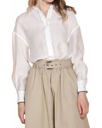 Jessie Liu - Contrast Cuff Trim Voile Button Down Shirt - Lyst