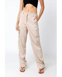 Olivaceous - On The Low Satin Cargo Pants - Lyst