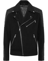 Philipp Plein - Wool Biker Jacket With Leather Inserts - Lyst